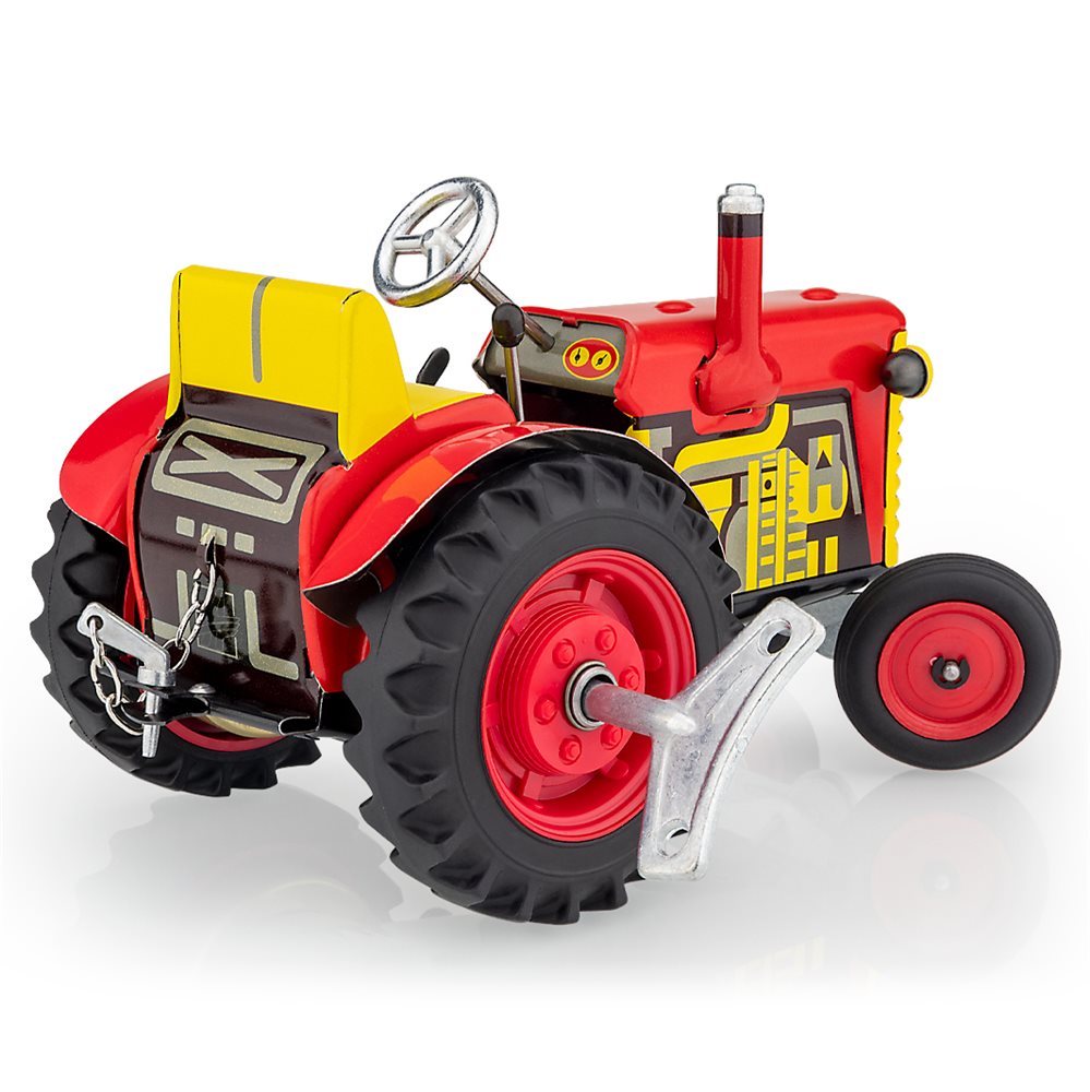 Tracteur miniature en métal rouge, L 27 cm